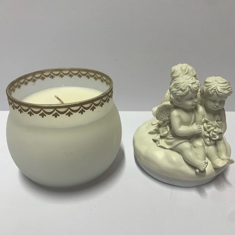 Avon Vintage Cherub Angel Candle Jar Collectible Romantic Decor